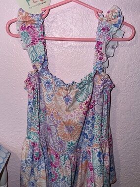 Little Sleepies Floral Ruffle Strap Tank Top in Pastel Multicolor